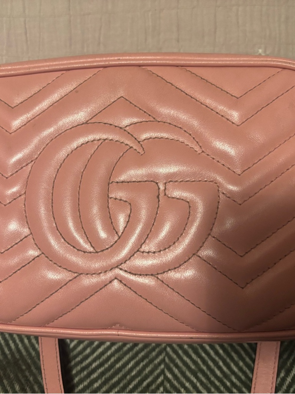 Gucci Pink Chevron Quilted Leather Crossbody with Double G - Picture 7 of 16
